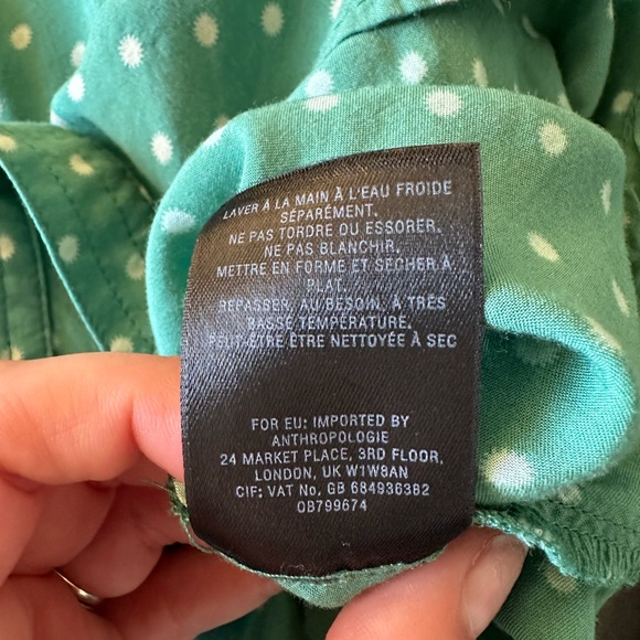 Anthropologie Maeve Teal Polka Dot Asbury Printed Button Down Blouse Size Small - Picture 10 of 11